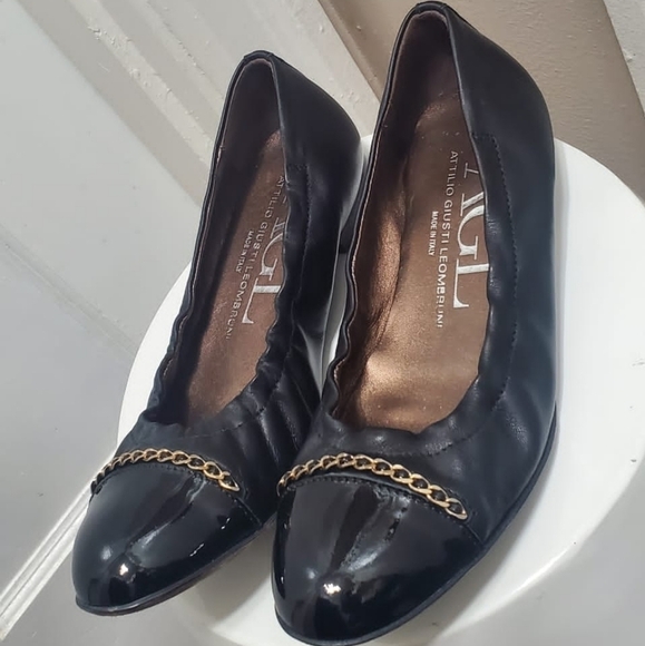 Attilio Giusti Leombruni Chain Detail Black Ballet Flats Size 6.5 🌴 - Picture 1 of 6